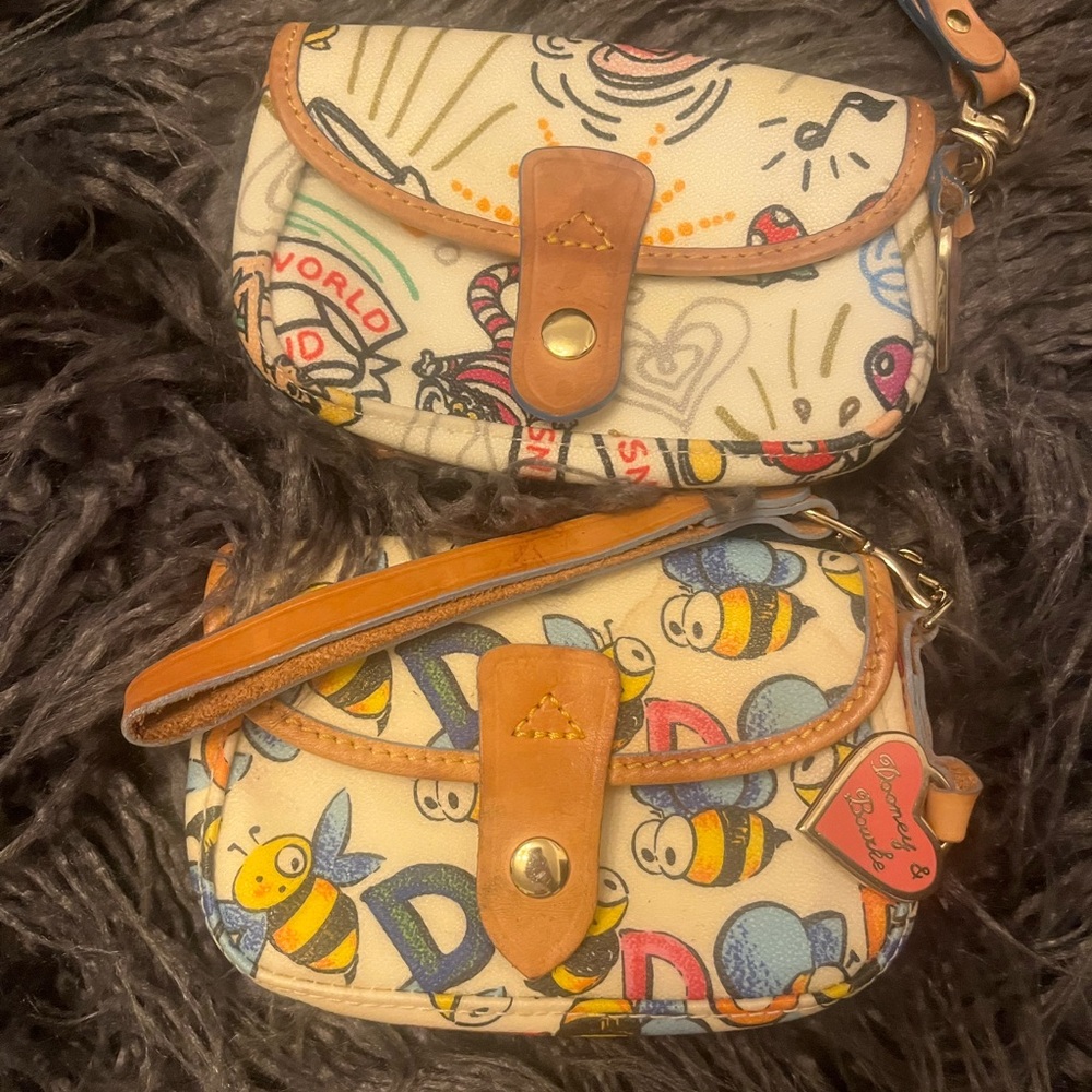 Dooney & Bourke Cream and Tan Wristlet with Colorful Print (Disney & bees) both